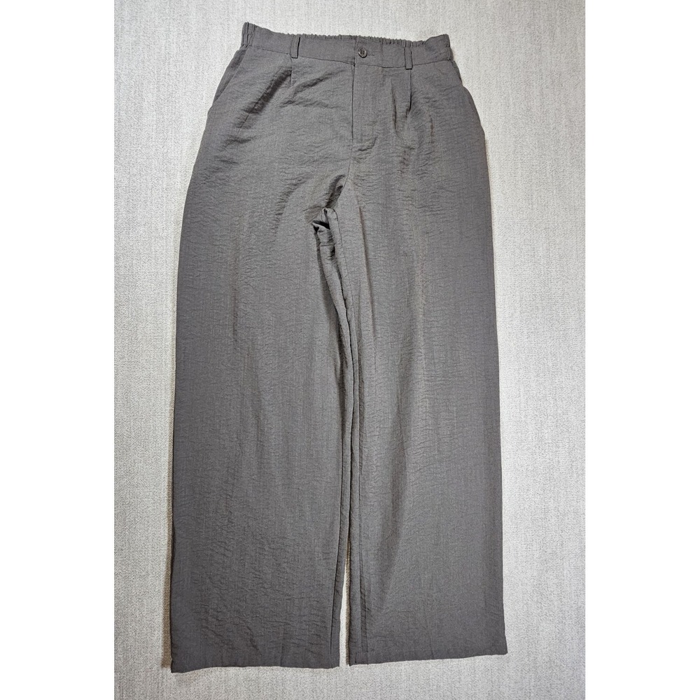 Feiersi Women's Gray Rayon Blend Wide-Leg Dress Pants High-Rise Elastic Waist